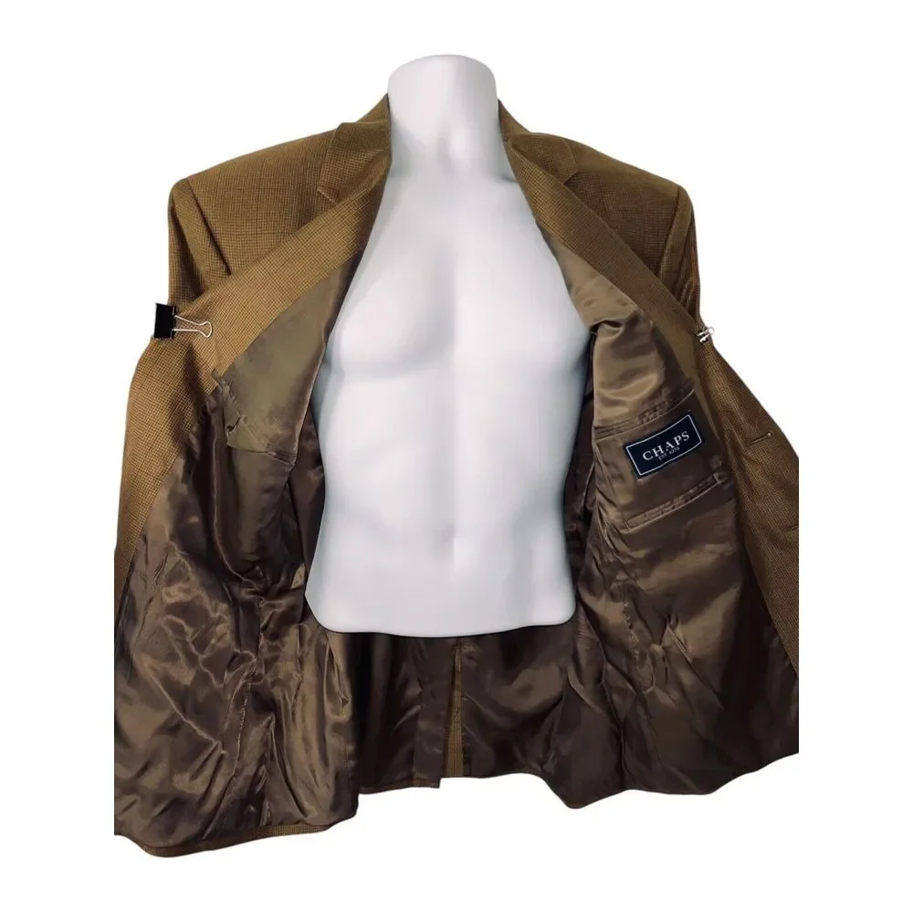Chaps Blazer Mens 44R Window Pane 2 Button Casual Sport Coat Jacket 1 Vent Brown